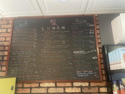 This is our Menu for lunch, smoothies and Breakfast