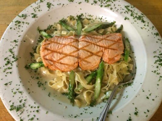 Hand made meyer lemon pasta with wild salmon