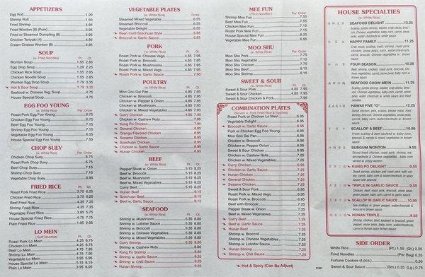 Inside China Wok Menu