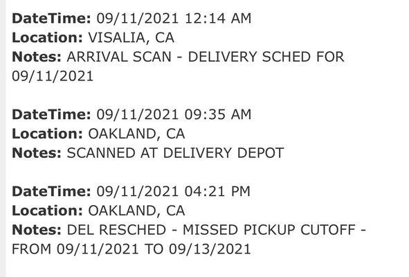 Tracking details for package that was not delivered