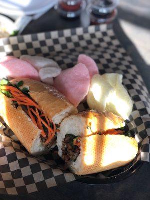 Pork banh mi with shrimp chips