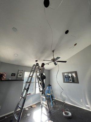 Eliminated 1 fan and added 6 6inch adjustable recessed lights in living room