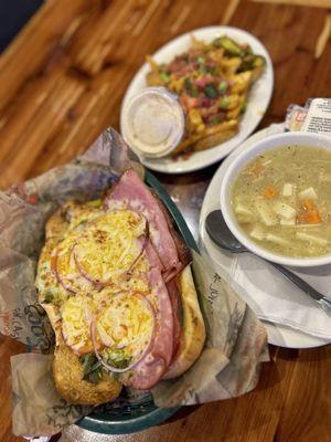 Italian Sub, Dumpster Wedges, rooster Chicken Noodle Soup - Bowl