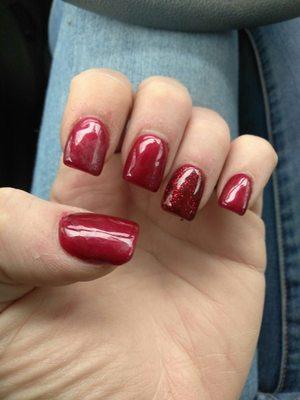 Christmas nails with my pinky hand glittery how cheerful and Merry :-)