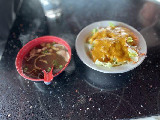 Onion Soup and ginger salad