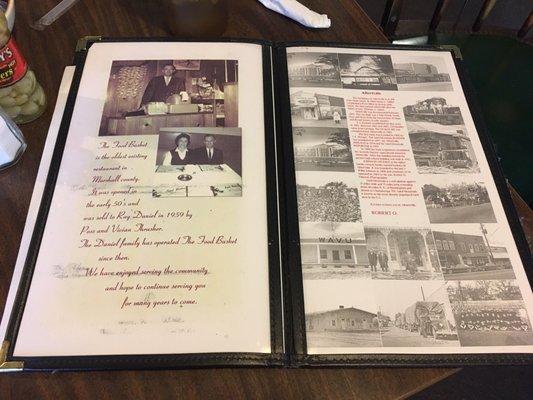 A little bit of the restaurant's history is included in the menu