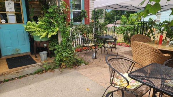 Seating area outside.