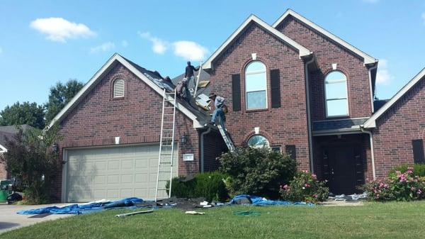 Here is our roofing crew installing 45 square of Architectural shingles on a home in 2 days turn around...