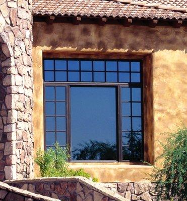 Ultra Series combination picture windows with custom grids and Black Bean exterior color