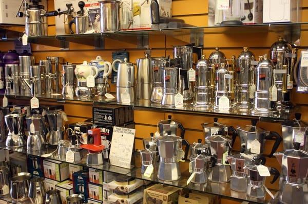 More moka pots than you can shake a stick at.