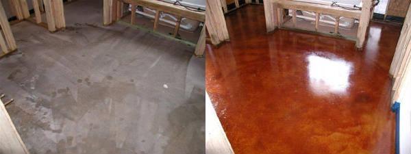 Two coats acid stain sealed with gloss concrete sealer for that extra shine.