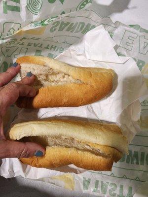 Empty bread roles when I paid for sandwiches