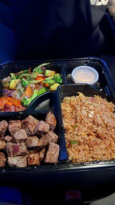 Hibachi steak, with hibachi vegetables and fried rice. Was pretty good!