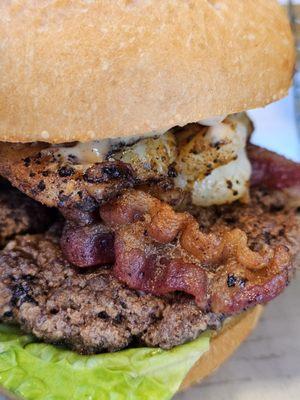 Close-up of the Surf and Turf Burger.