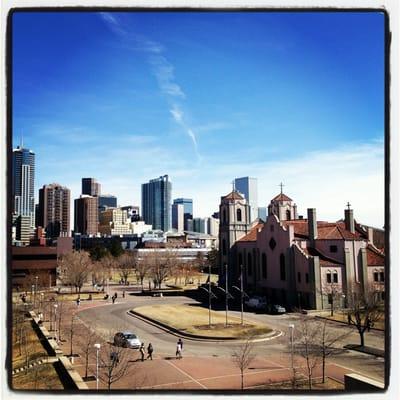 Great view of St.Catejan's, Auraria Campus & downtown from PTC garage.