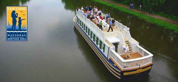 Experience the I&M Canal aboard our 1840s replica canal boat, pulled by Moe, the mule!