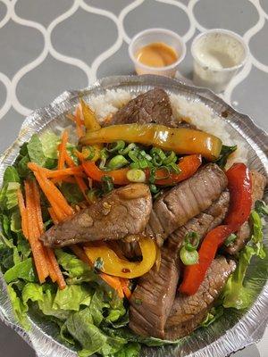 Steak Basil over rice