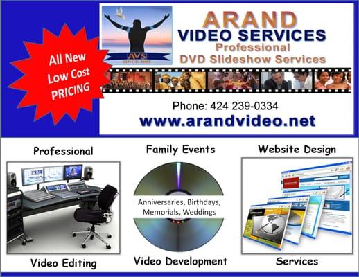 Video Production Services, Weddings, Memorial, Business. Website hosting and design, and graphic arts design and project management