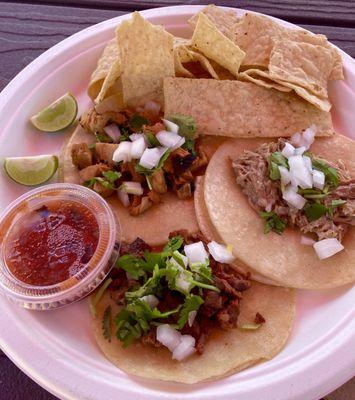 Carnitas, asada, tequila chicken street tacos