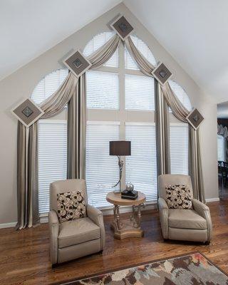 Custom drapes for all shapes of windows. Call 314-283-1760.