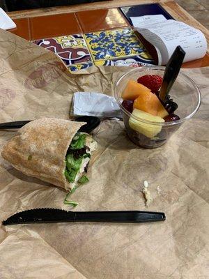 Turkey wrap and fruit cup