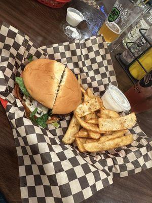 Mushroom Swiss Hanburger with fries I've never seen before but HAVE TO HAVE AGAIN!!