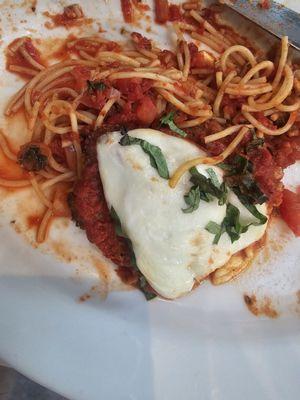 Chicken parmesean  and grilled shrimp with linguine.  OMG... so so so delicious.