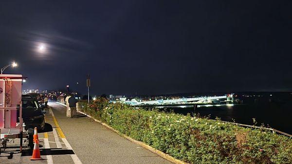 Looking to my left, half moon, Edmonds Ferry Terminal, and Brackett's Landing  (10/10/24)