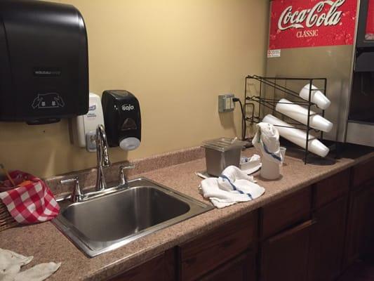 The self-serve station, as with much of the rest of the dining room, needed attention.