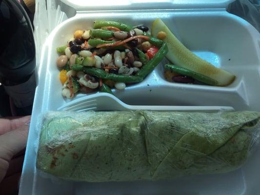 Grilled salmon wrap and seven bean salad side to go