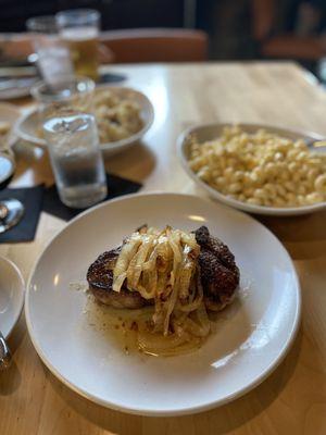 Lamb chops with caramelized onions. I also got the truffle macaroni and cheese. Delicious!