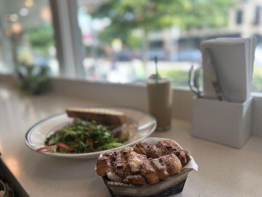 ZA'ATAR EGGS, MATBUCHA & LABNEH  Monkey bread and Fitz latte