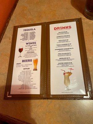 Drink menu