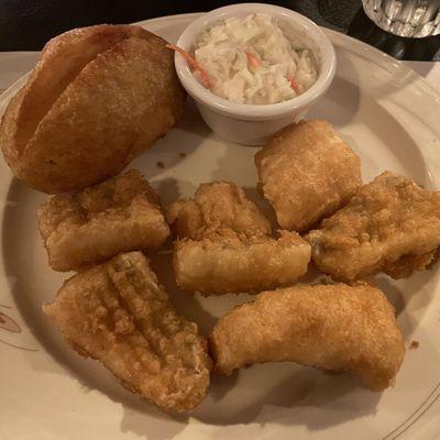 Pike fish fry and deep fried whole potato