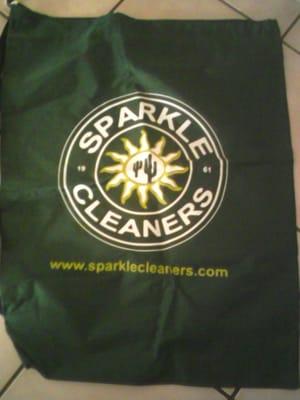 Drop-off bag provided by Sparkle Cleaners