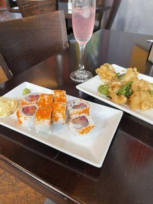 E21. Treo Roll - salmon, tuna & yellowtail! A8. Salt and Pepper Fried Calamari - Jalapeños optional Raspberry French 75 Cocktail