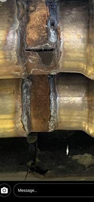 Shoddy cracked welds and area of piping thay was never welded. Look elsewhere for quality work