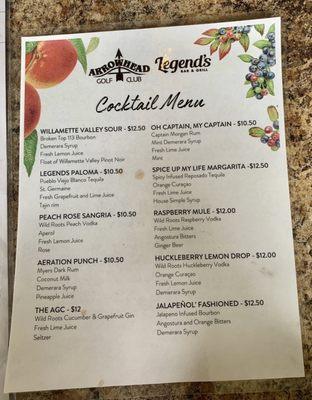 Cocktail menu