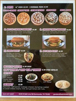 Backside of the current menu (11/2019)