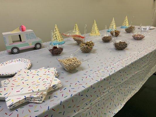 Toppings bar with dog safe toppings at our Dog Ice Cream Social