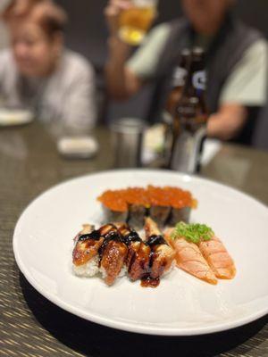 Eel, Seared Salmon, Ikura