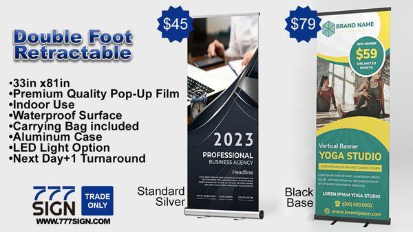 Stand out at events with our Double Foot Retractable Banner Stands! Easy setup, portable, & eye-catching. Perfect for trade shows & more.