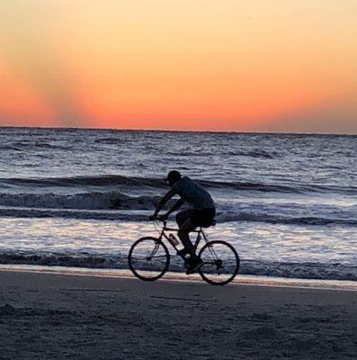 Biking at sunrise.