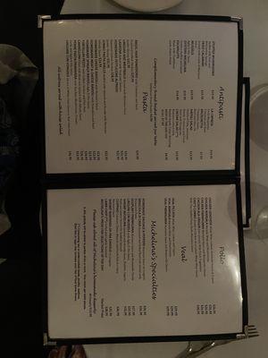 Current menu/pricing