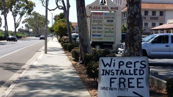 Free installation with Purchase of new wipers. We also do light bulbs.