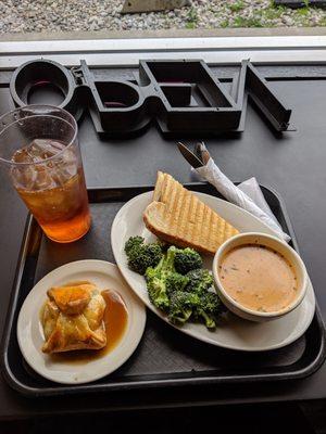 Panini and sandwiches are offered as well. All dishes come with a soup, side, dessert and drink. Hard to beat for $7-10!