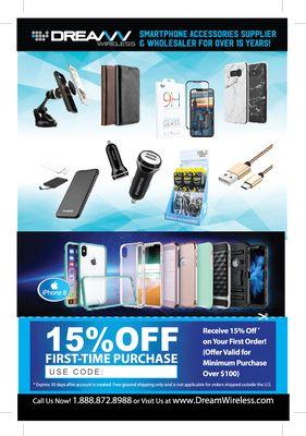 Receive 15% Off on Your First Time Purchase at Dream Wireless! (Offer Valid for Minimum Purchase Over $100).