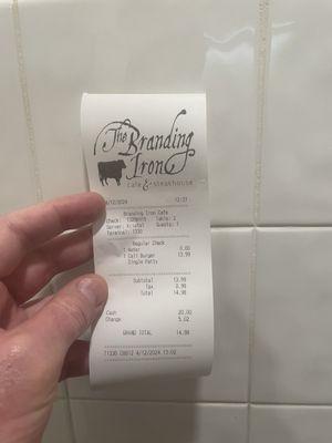 The receipt for my California burger...with fries included.