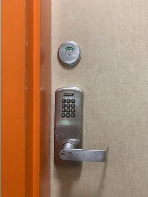 Tore restroom door lock