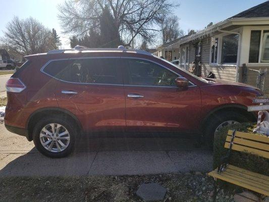 Our shiny brand new looking 2015 Rogue After Hail damage repair by Diamond Paint and Autobody.